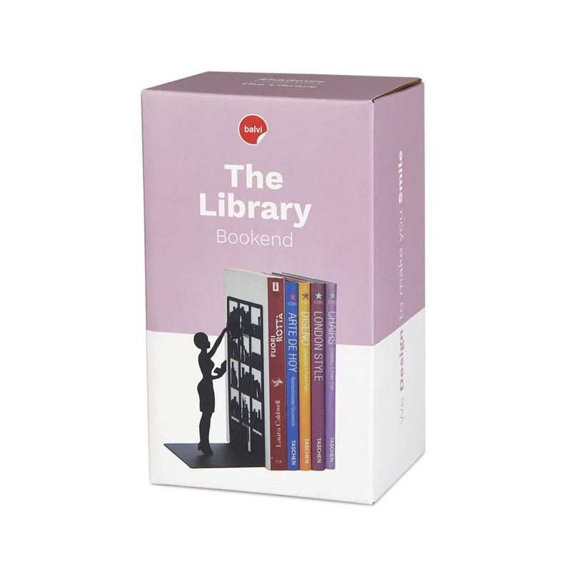 Balvi The Library Metal Bookend - Decorative and Functional Book Holder for Home and Office - Sturdy Black Design with Anti-Slip Bumpers - Ideal Gift for Book Lovers - Sujetalibros - Image 2